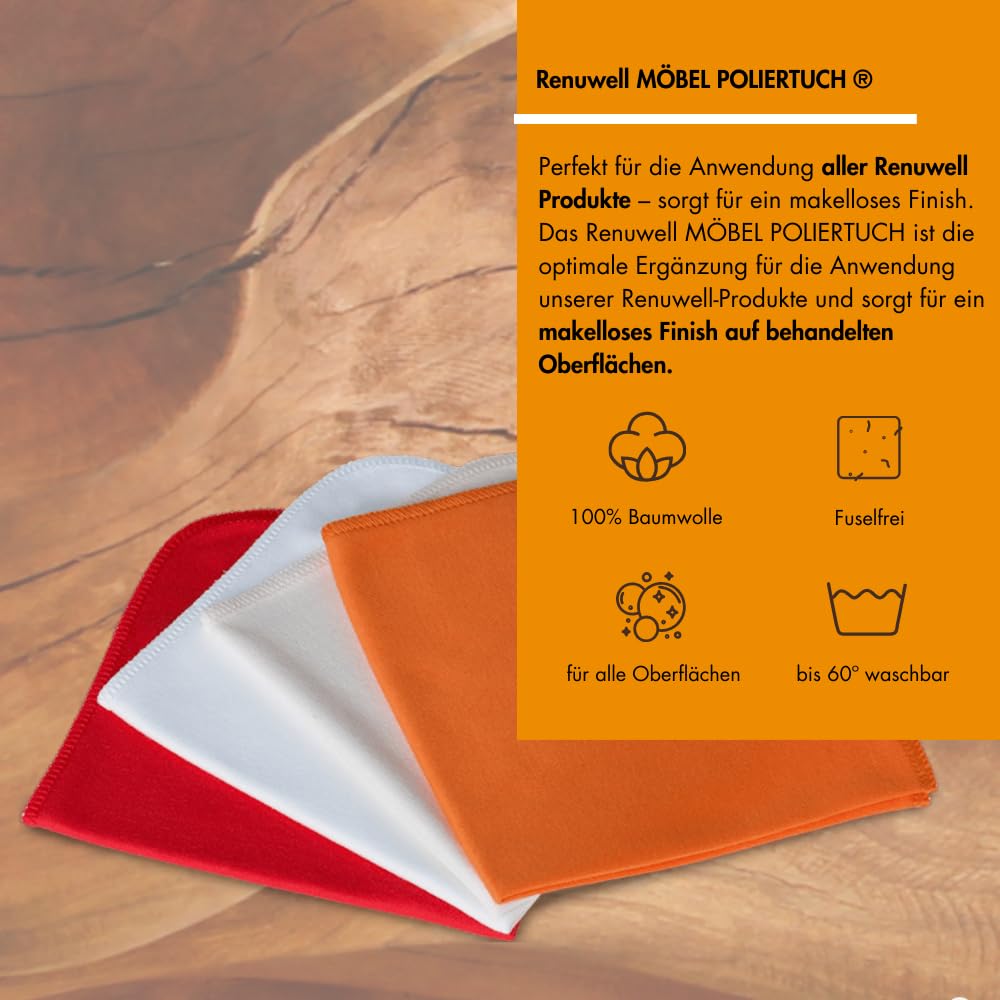 Renuwell Régénérateur de meubles (500 ml) et chiffon de polissage - Combinaison parfaite pour rafraîchir et entretenir les meubles en bois