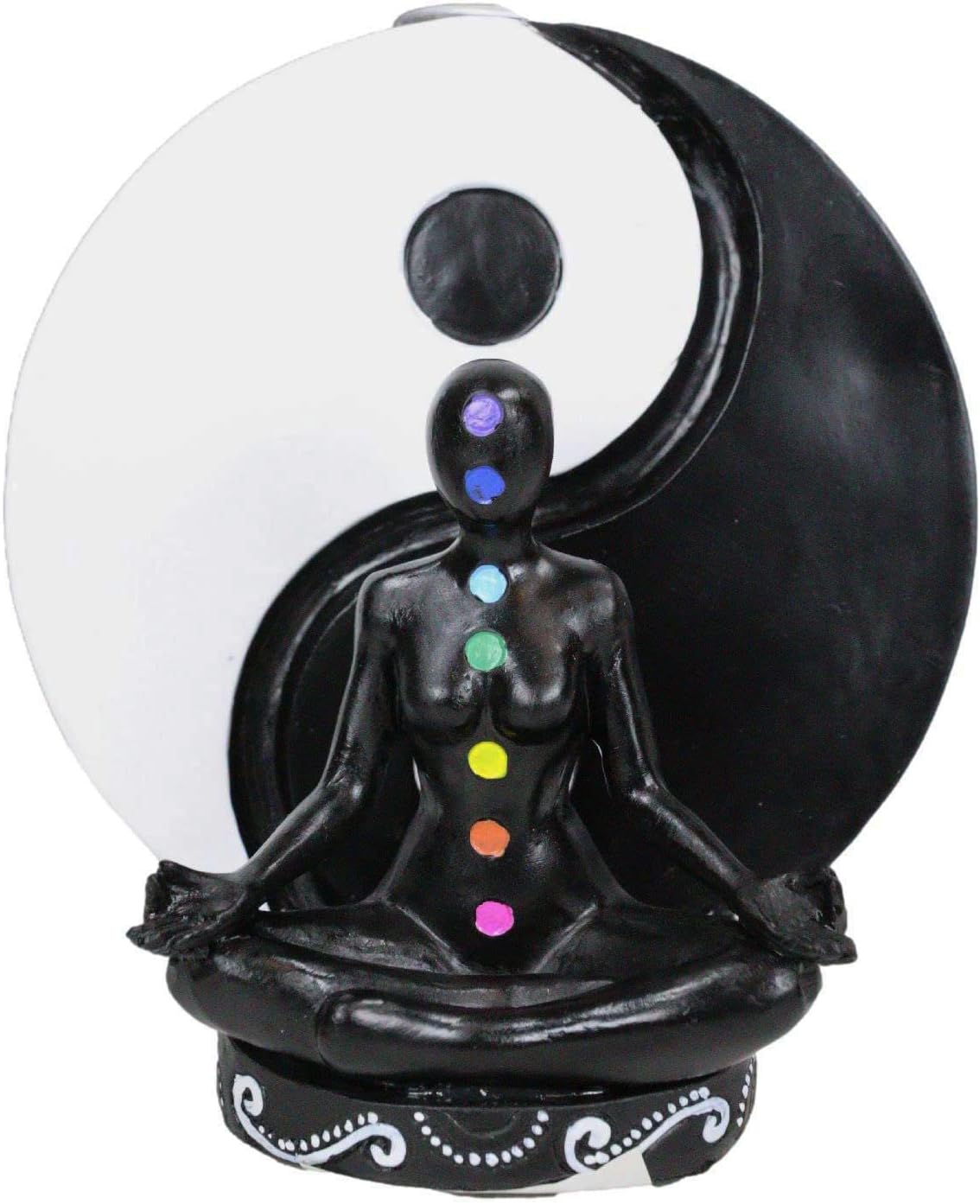 Ebros Gift Small Spiritual Harmony Chakra Yoga Avatar Sitting in Meditation with Black and White Yin and Yang Throne Backflow Incense Cone Burner Figurine with 7 Chakra Zone Colors
