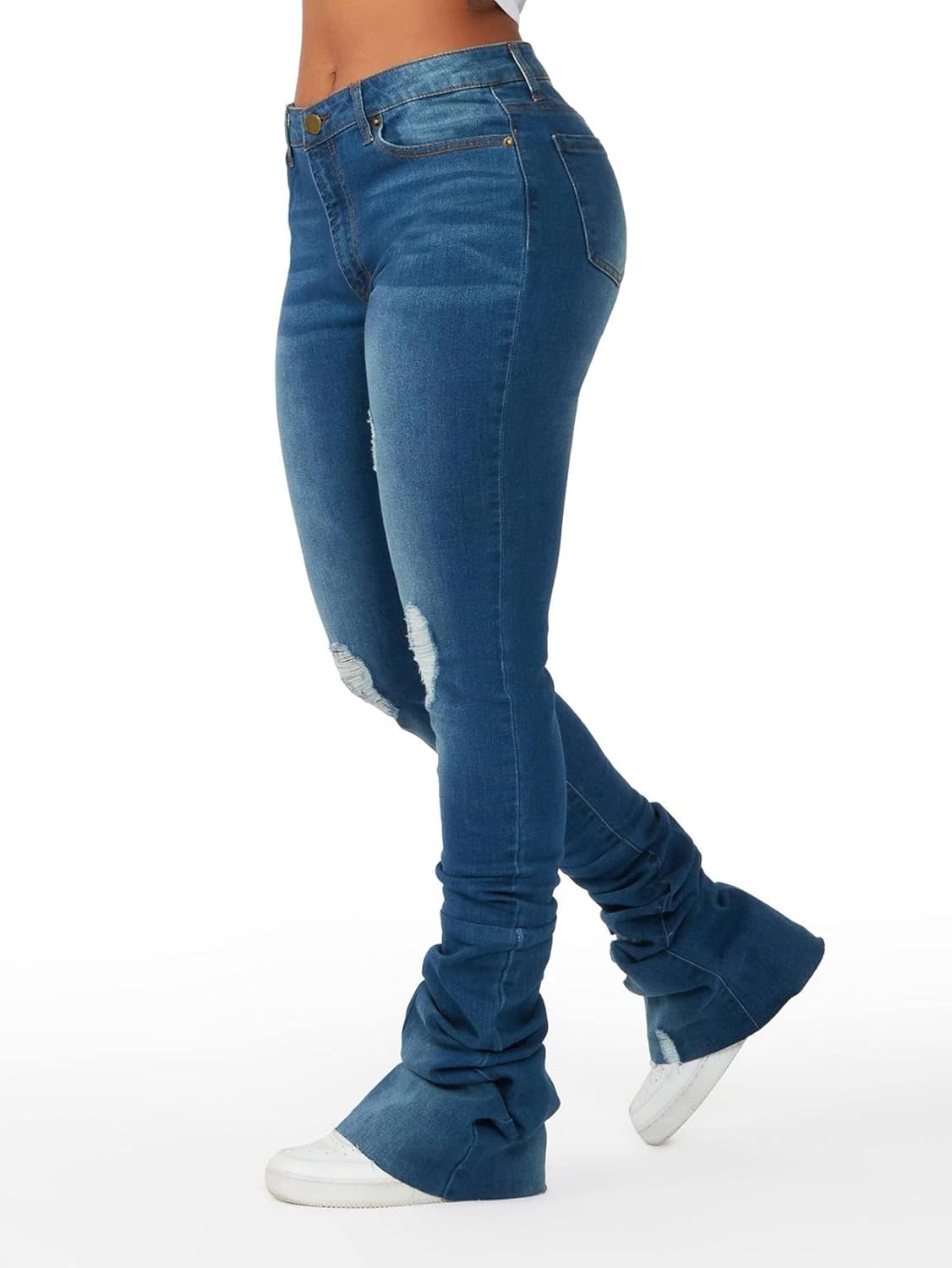 Stacked Flared Jeans for Women High Waisted Stretchy Slim Fit Skinny Bell Bottom Jeans Trendy Flare Denim Pants - Image 3