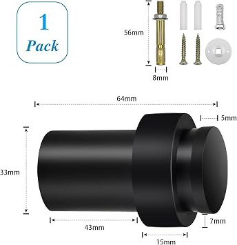 Door Stops, Heavy Duty Stainless Steel Door Stop Floor Wall Mounted Black Floor Door Stopper Wall Protector with Sound Dampening Rubber Bumper Tall Modern Door Stoppers for Skirtings, 1 Pack