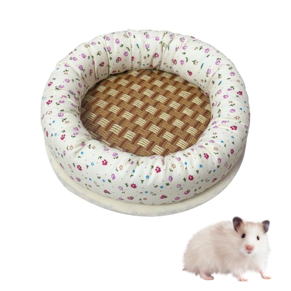 DONGKER Guinea Pig Bed, Small Animal Hideout With Paper Straw Cooling Mat & Cotton Linen Cover for Hamster Sugar Glider, Rabbits Chinchillas Hedgehogs