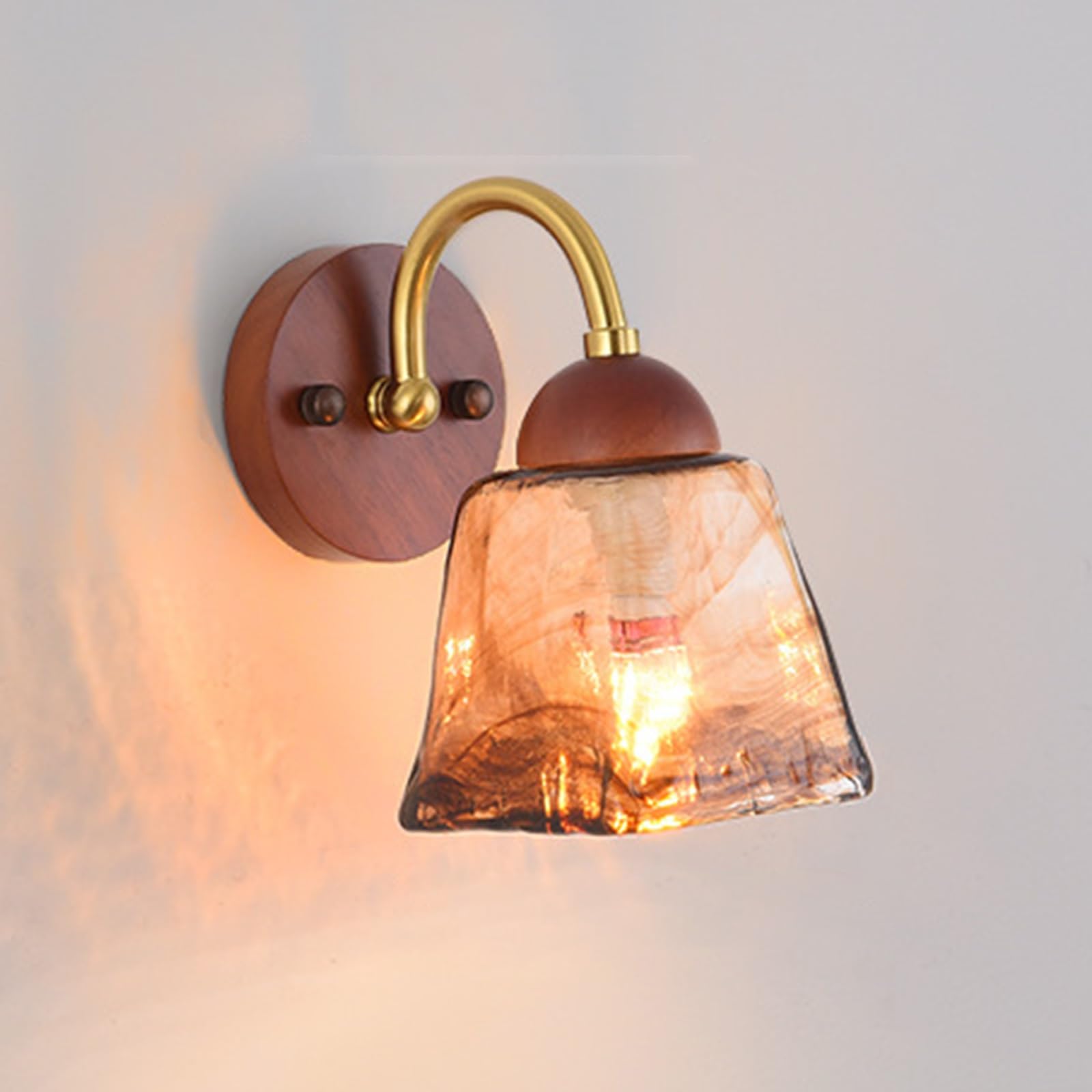 SXWNBIFH Mid Century Modern Gold Wall Sconce Glass Sconces Wall Lighting Bathroom Vanity Light Fixtures Wood Wall Lamp for Living Room Bedroom Hallway Foyer E14 Socket(1-Pack)