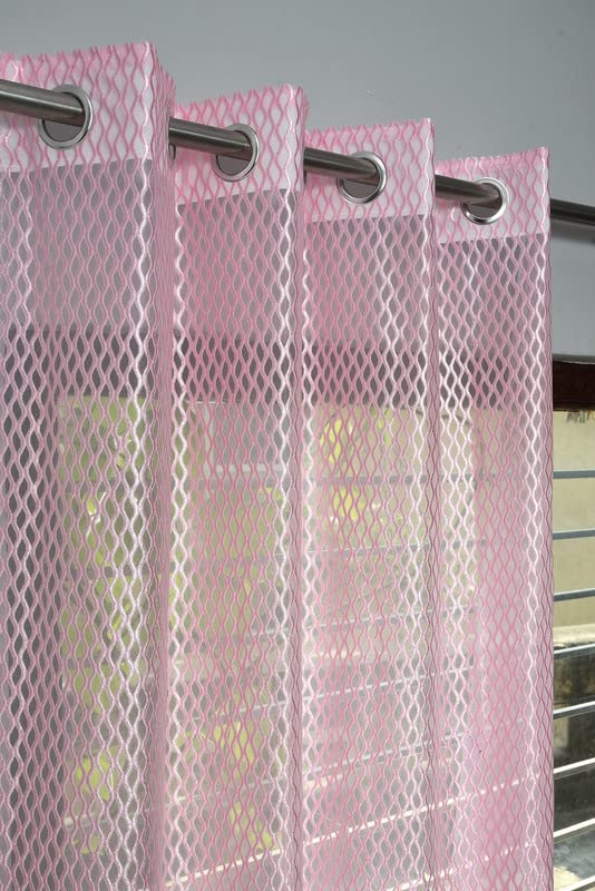 Image of Exporthub Set of 2 Piece Fancy Sparkling Zig Zag Design Pink Color Heavy Quality Sheer Strip Semi-Transparent Net Curtains - Long Door - 9 feet Long Living Room and Bedroom (EHSPR271 94)
