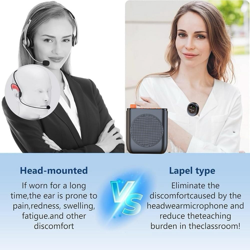 Wireless Voice Amplifier with Wireless Lavalier Microphone,Portable Speaker Megaphone with Dual Lavalier Lapel Clip Bluetooth Microphone for Teacher Streaming Class Speech Meeting Yoga Guides - Image 5