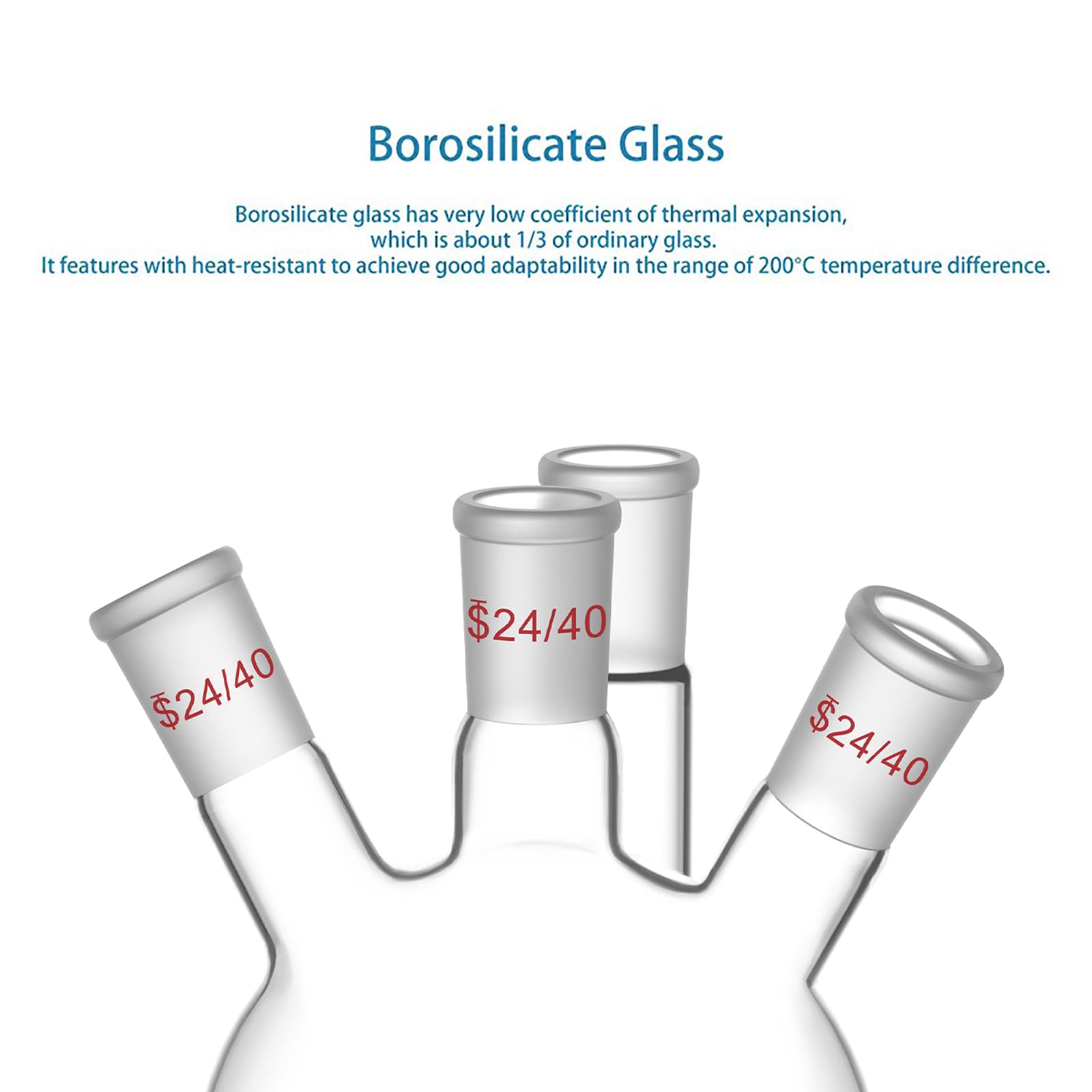 stonylab Matraz de Fondo Redondo RBF de 4 Cuello, Pared Pesada 4 Cuello Matraz de Lab Vidrio Borosilicato Matraz de Ebullición de Fondo Redondo con 24/40 Articulación Externa Cónica Estándar, 1000 ml
