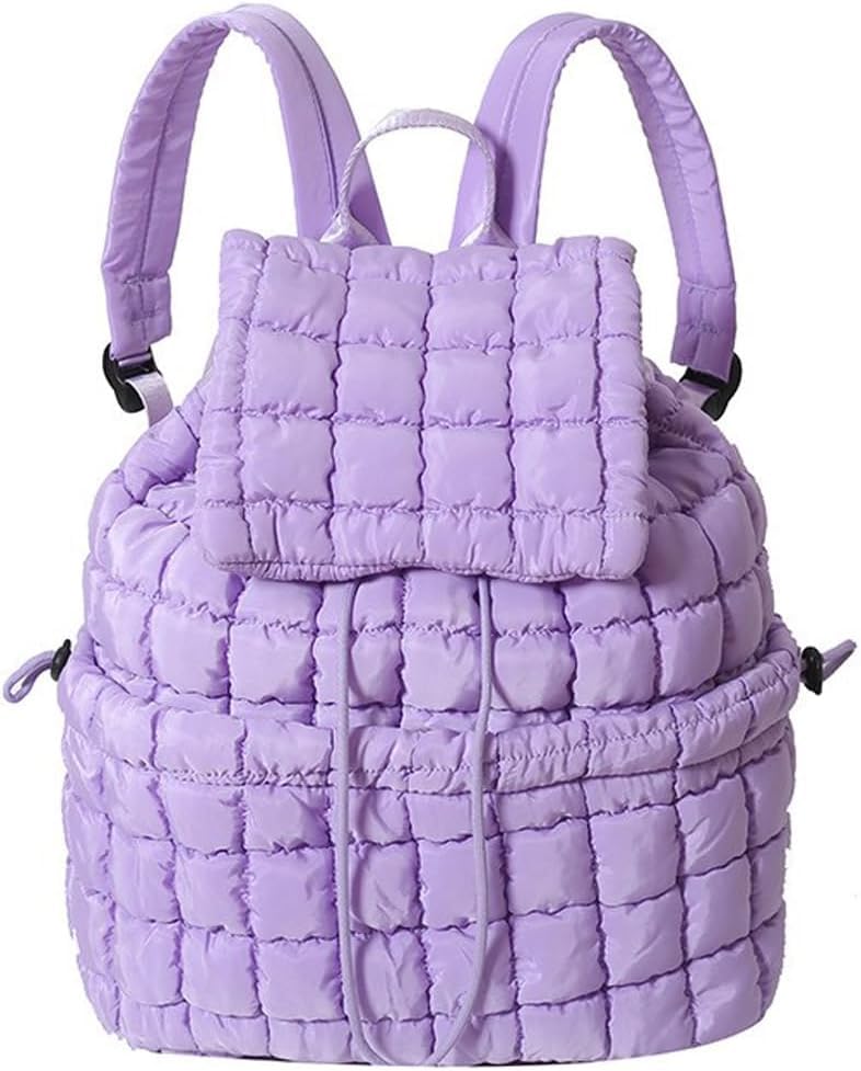 Image of MOCA Quilted Puffer Backpack for Women, Nylon Puffy Casual Girls Womens Backpack, Lightweight Hiking Gym Daypack Preppy Travel Bag with Adjustable Top Flap Drawstring