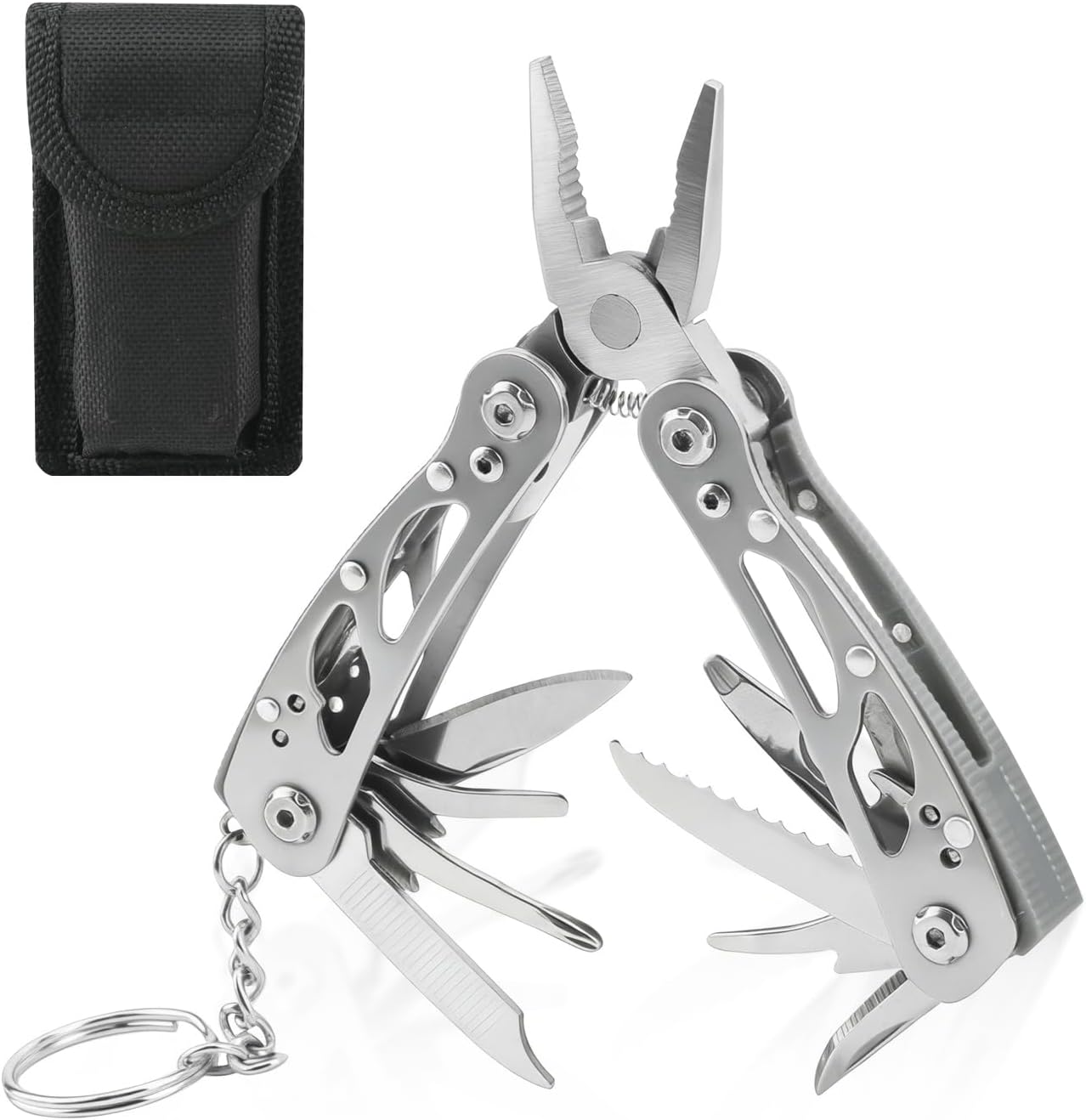 Multitool Plier,12-in-1 Stainless Steel Pocket Multitool Pliers,Portable Camping Hiking Multi Tool,Gifts for Men,Dad,Husband(Silver)