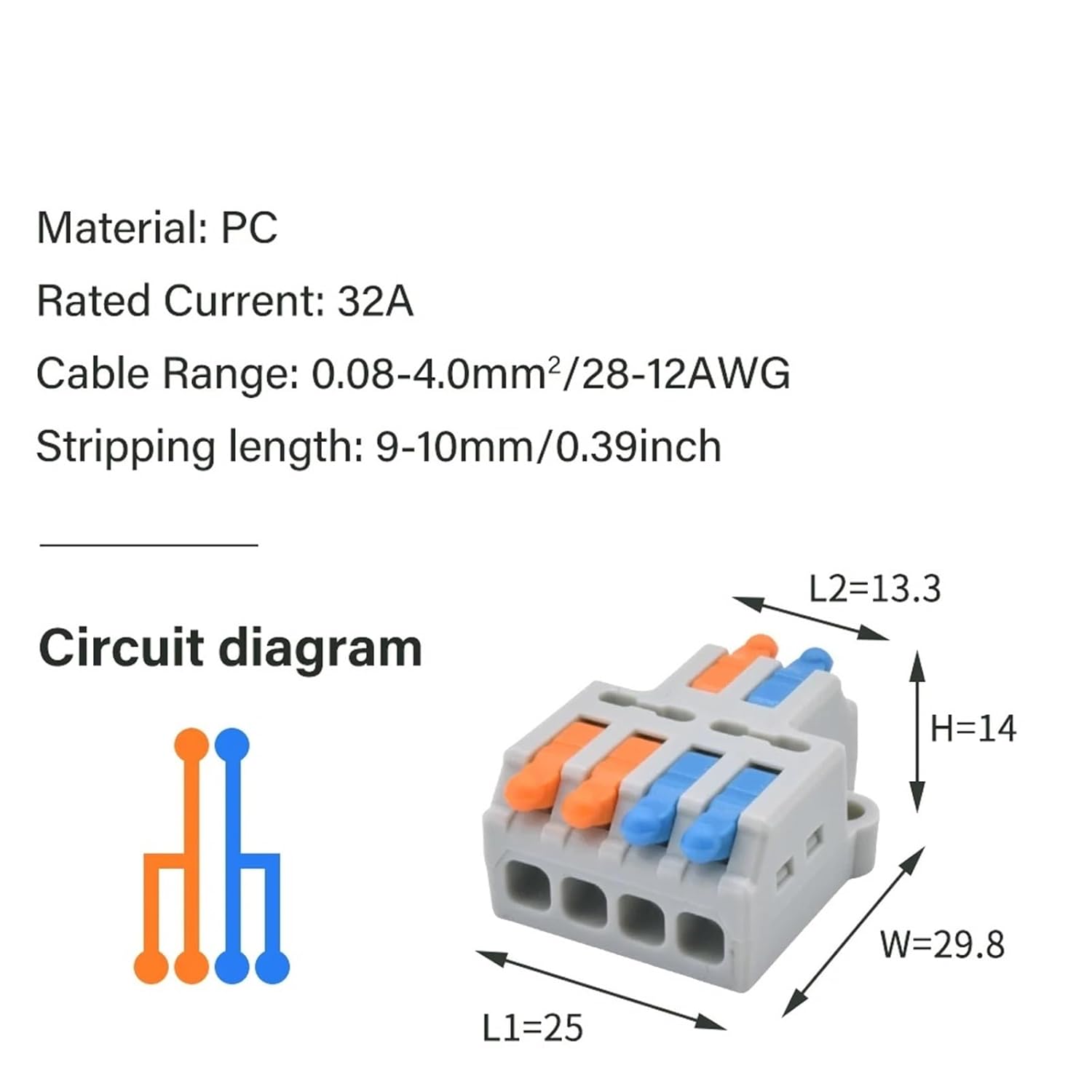 5/10pcs Mini Quick Wiring Connector Splitter Cable Compact Splice Push-in Electrical Connection Terminal Block 1 in Multiple Out(2 in 4 Out,5PCS)