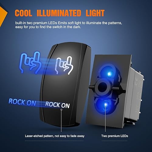 Miniatura 4 de Nilight Rock On Rocker Interruptor de barra de luz LED Interruptor de barra de luz de 5 pines Encendido láser apagado Interruptores SPST 20A12V