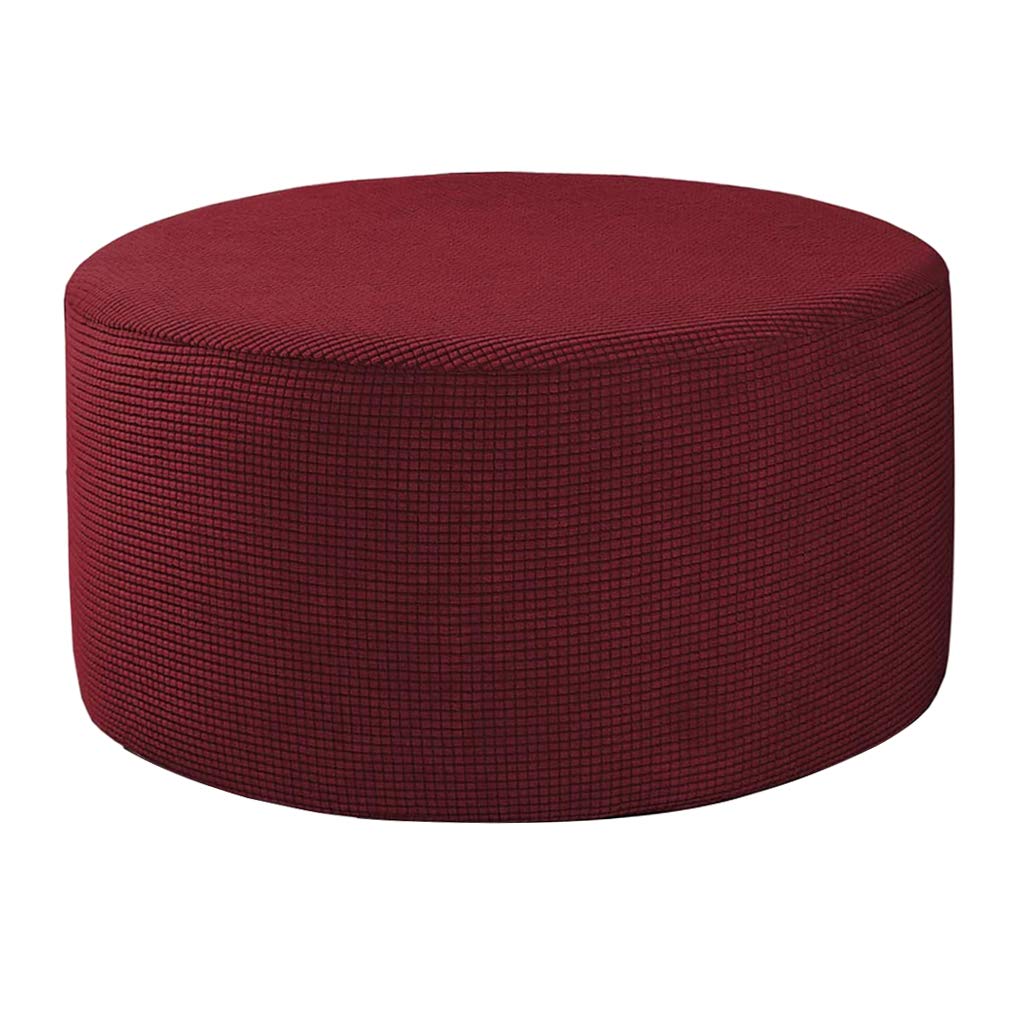 Baoblaze Ottoman Slipcovers Round Footrest Footstool Covers Stretch Fabric Storage Ottoman Covers, High Spandex Slipcover Machine Washable, Wine Red