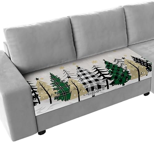 Miniatura 8 de Fundas de cojín para sofá con diseño de árbol de Navidad, funda elástica para sofá con parte inferior elástica, color verde, beige, negro, árbol de