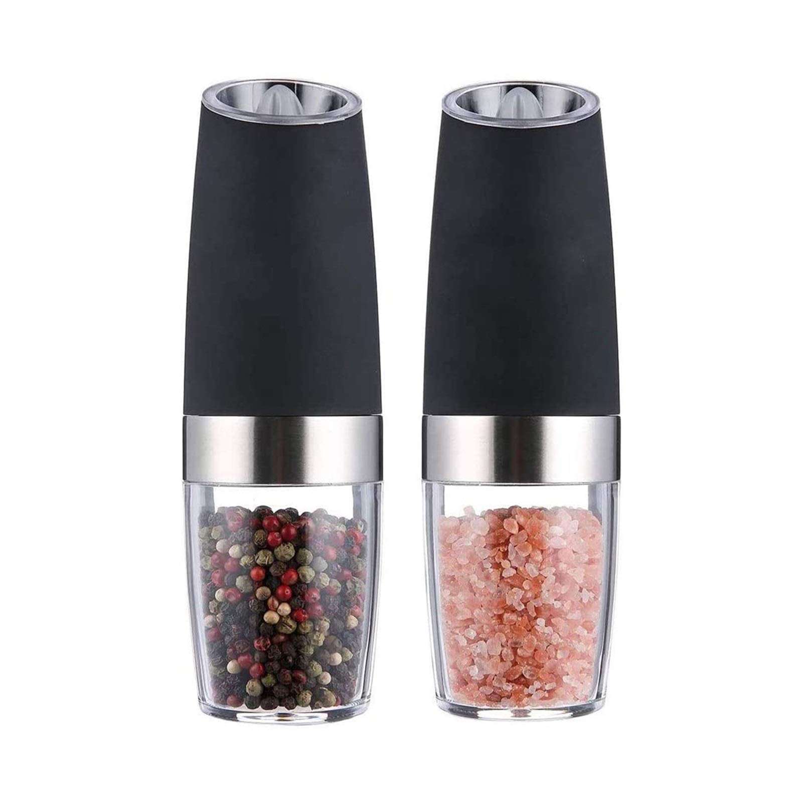Set macina sale e pepe elettrico a gravità con ruvidità regolabile macina sale e pepe automatico alimentato a batteria con luce LED blu, azionato con una sola mano