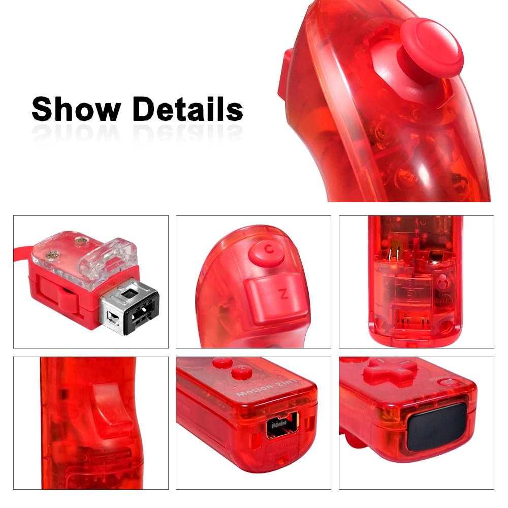 SONVIEE Manette de Wii Remote Controller avec Motion Plus et Nunchuck Contrôleur Joystick Télécommande de Remplacement pour Wii avec étui en Silicone et Dragonne (Rouge&Bleu)