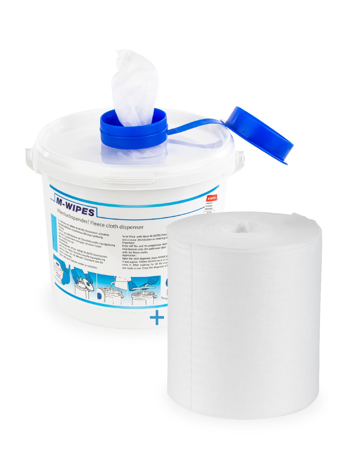 Reinigungstuch M-Wipes aus Spunlace ca. 200 Abrisse Weiß Vliesrolle im Spendereimer Wischtuch Reinigung & Hygiene 17x25 cm 1 Rolle und 1 Eimer
