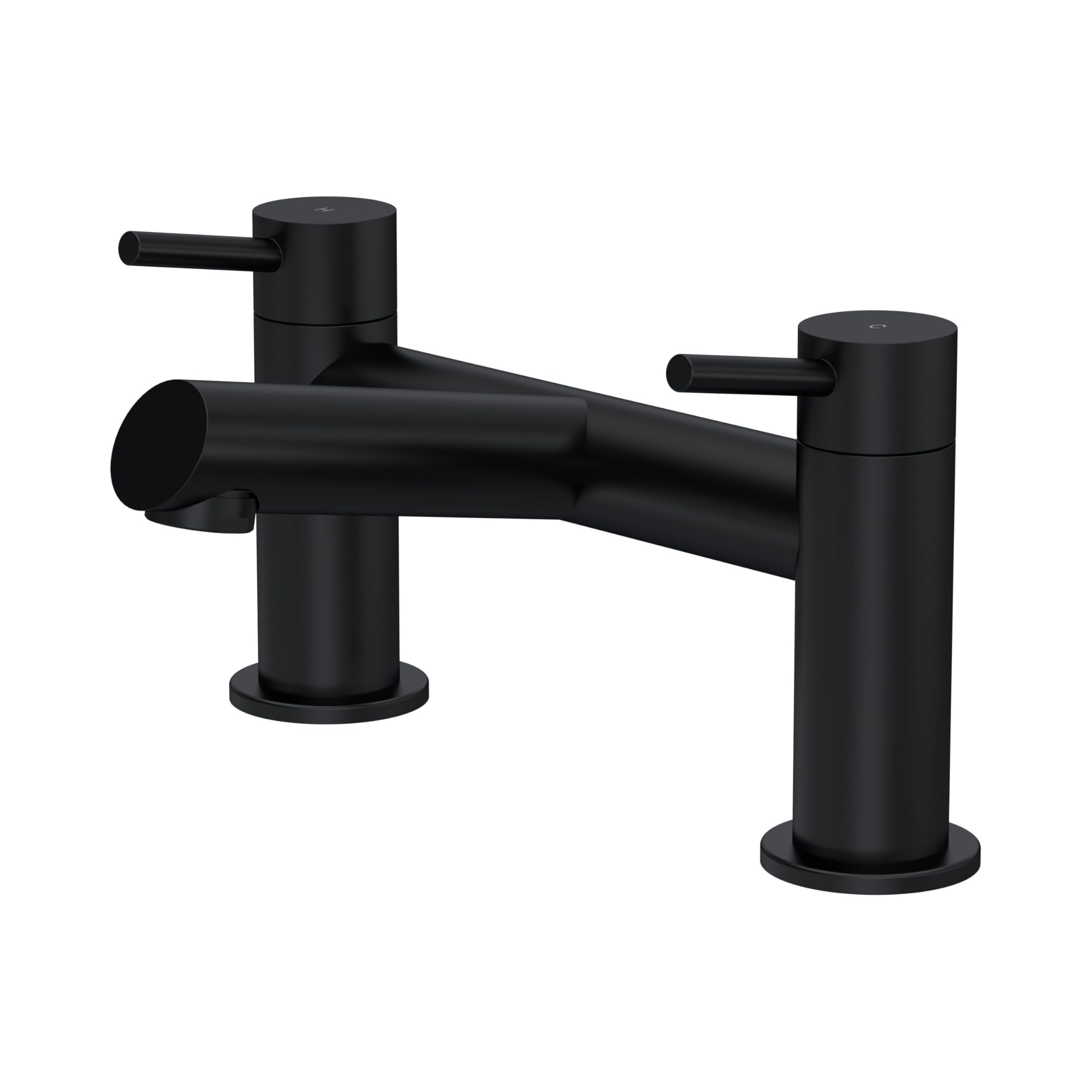 Balterley Bath Filler Tap, Deck Mounted Bathroom Tap Mixer Filler with Dual Lever Handles, Round Body Bathroom Taps, Round Spout Waterfall Bath Mixer Taps - 228 x 156 x 119 mm (Matt Black)