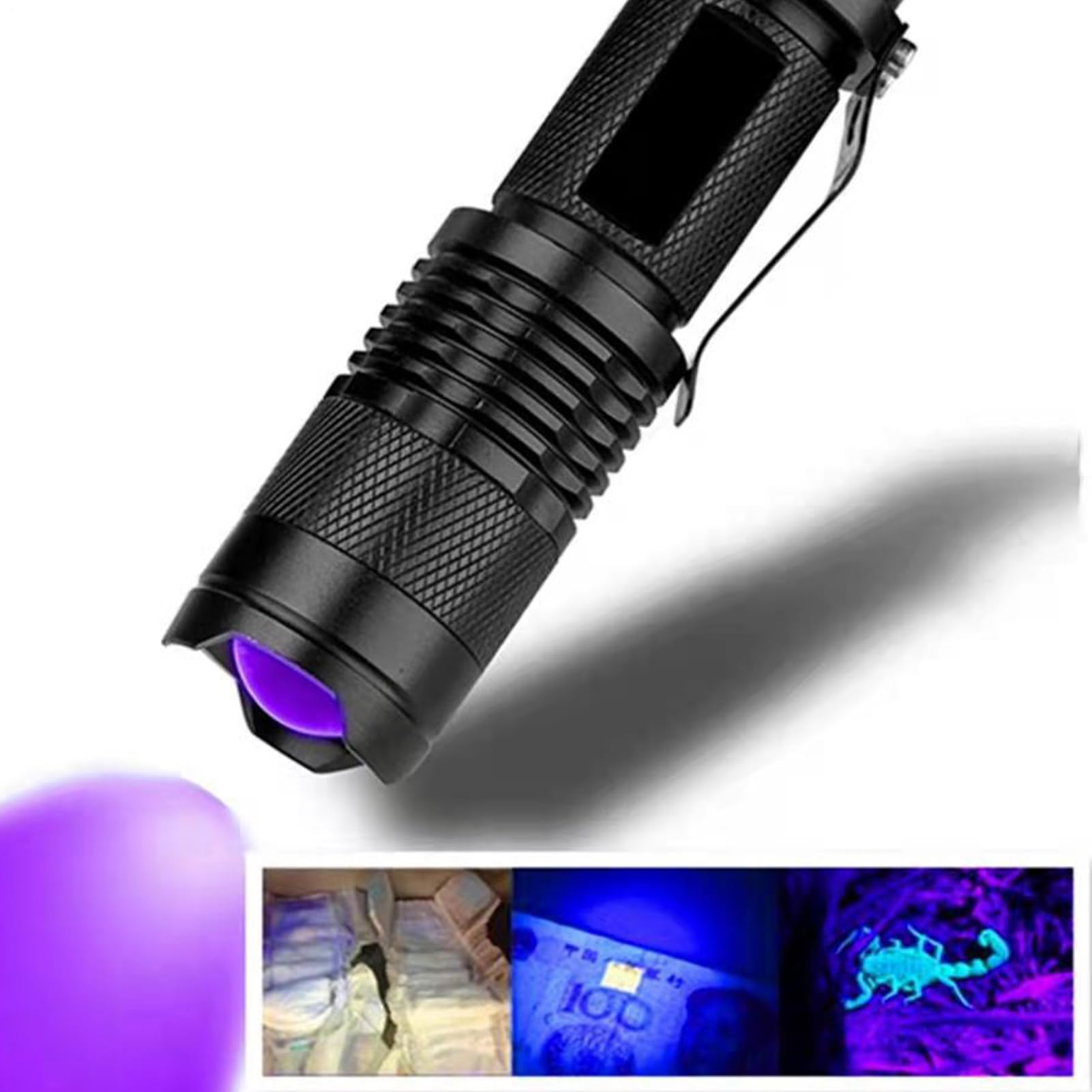 Linterna UV – Linterna UV, detector de luz negra ultra violeta de 395 NM – Linterna de mano portátil LED, aleación de aluminio AA/batería de litio – Enfoques ajustables para de