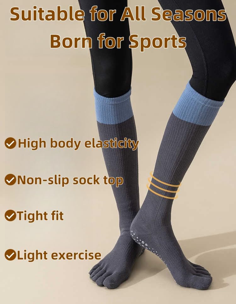 2 Pairs Anti-Slip Toe Socks No Show for Women, Warm Athletic Socks for Yoga, Fitness, Mid-Calf Compression Socks4