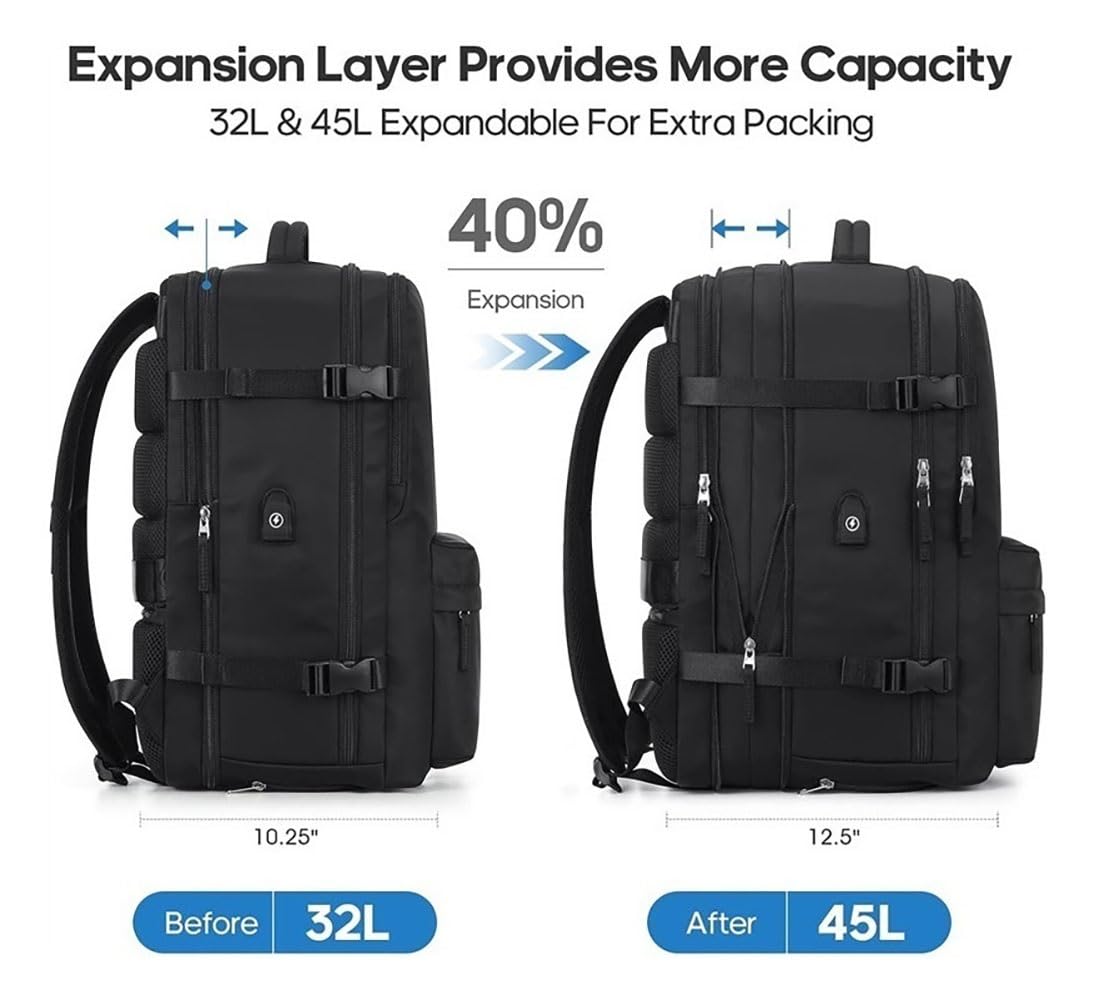 Mochila de viaje, mochila de viaje para portátil, 35 litros 14 litros expandible mochila de viaje de negocios, resistente al agua duradera de 14 pulgadas mochilas para portátiles, mochila grande de ne