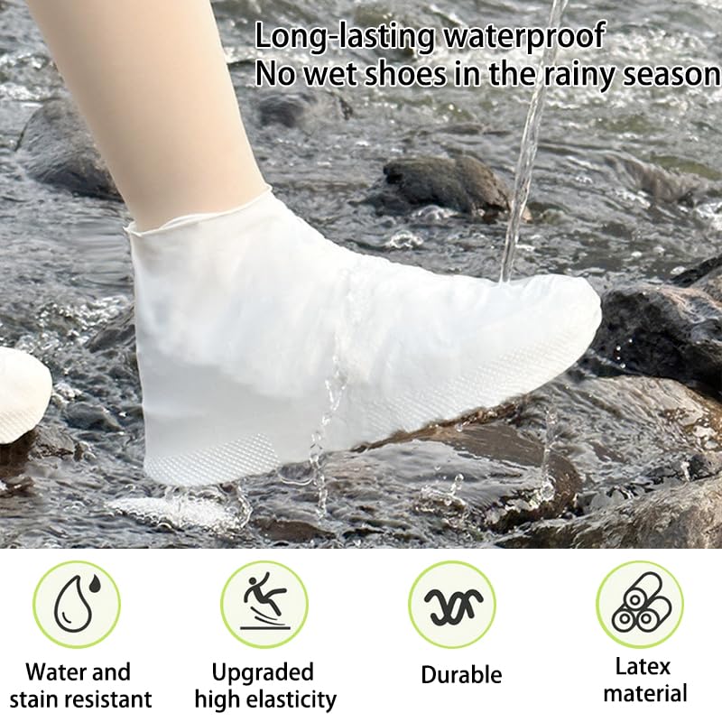 2 Pair Outdoor Latex Rain Boots Portable,Waterproof Shoe Covers Anti-slip and Wear-resistant3