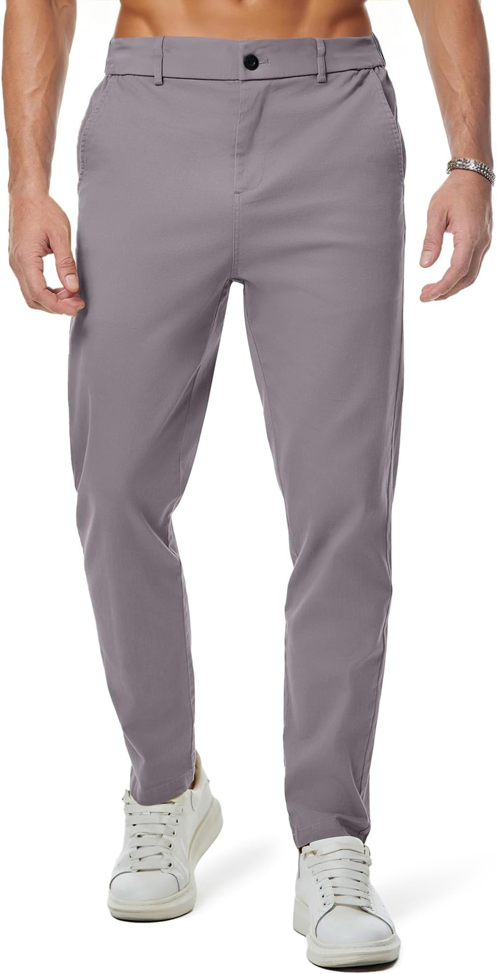 JMIERR Men's Chino Pants Casual Elastic Waist Tapered Golf Trousers