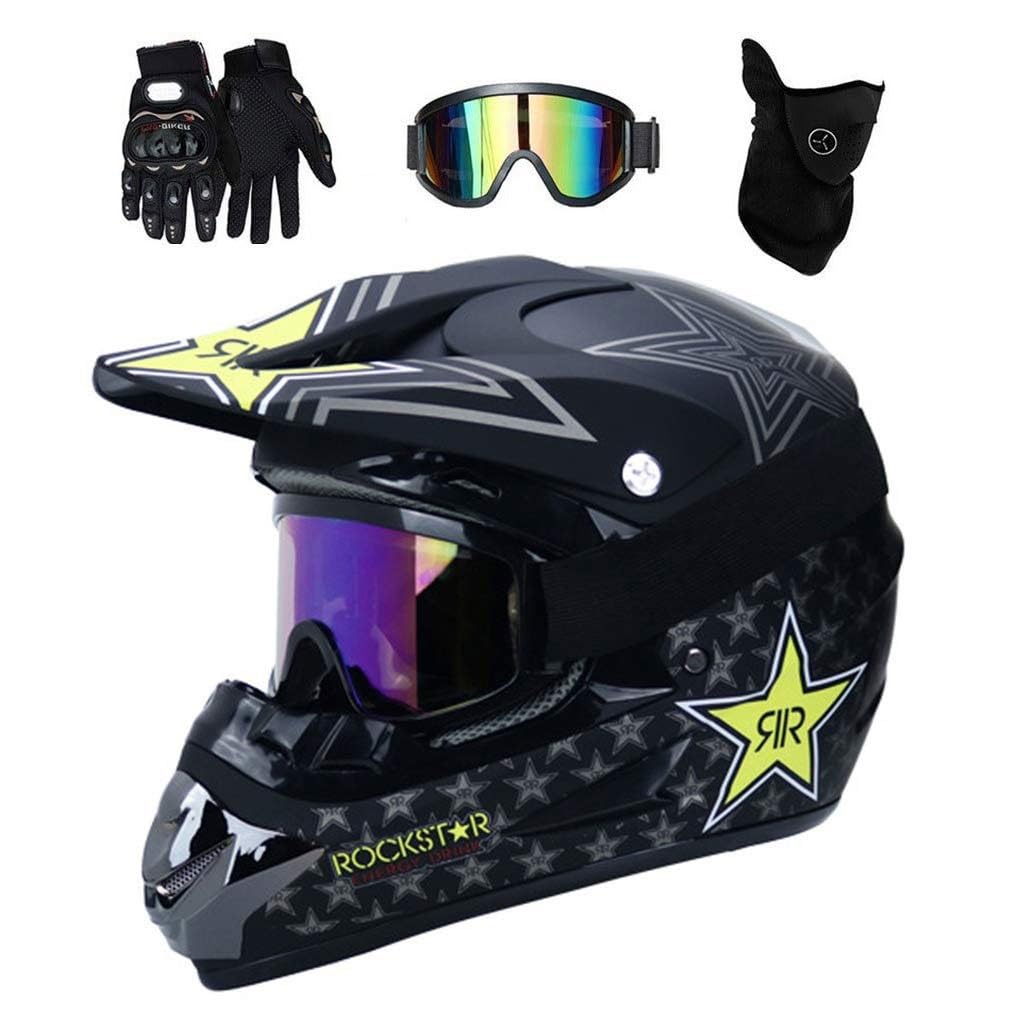 Unisex Integrale Casco da Motocross, con Occhiali Guanti Maschera, Gioventù Bambini Fuoristrada Moto BMX MTB ATV Caschi, Discesa Quad Dirt Bike Enduro Casco, per Ragazzo e Ragazza