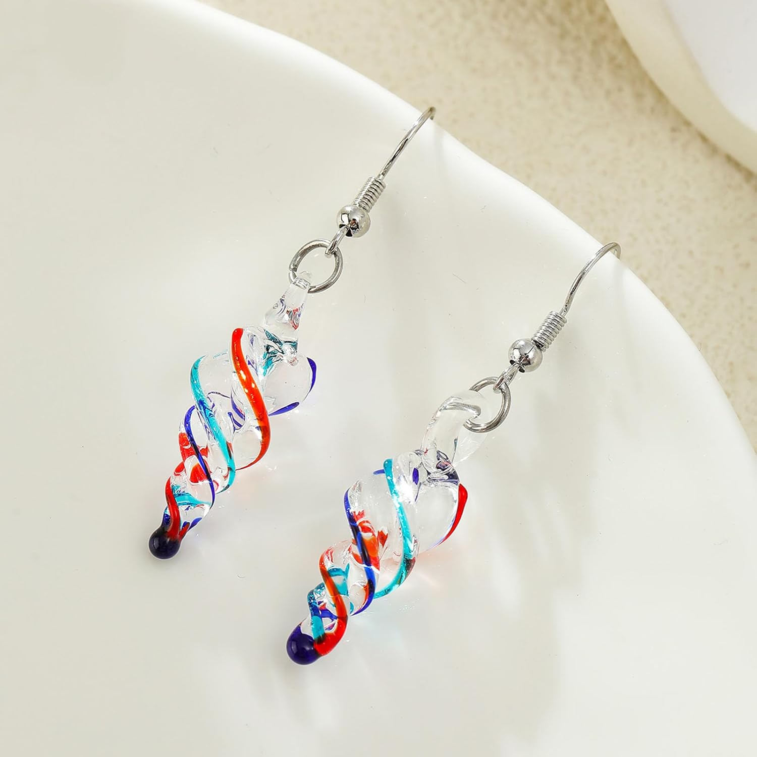 Colorful Spiral Irregular Glass Statement Earrings for Women - Image 7