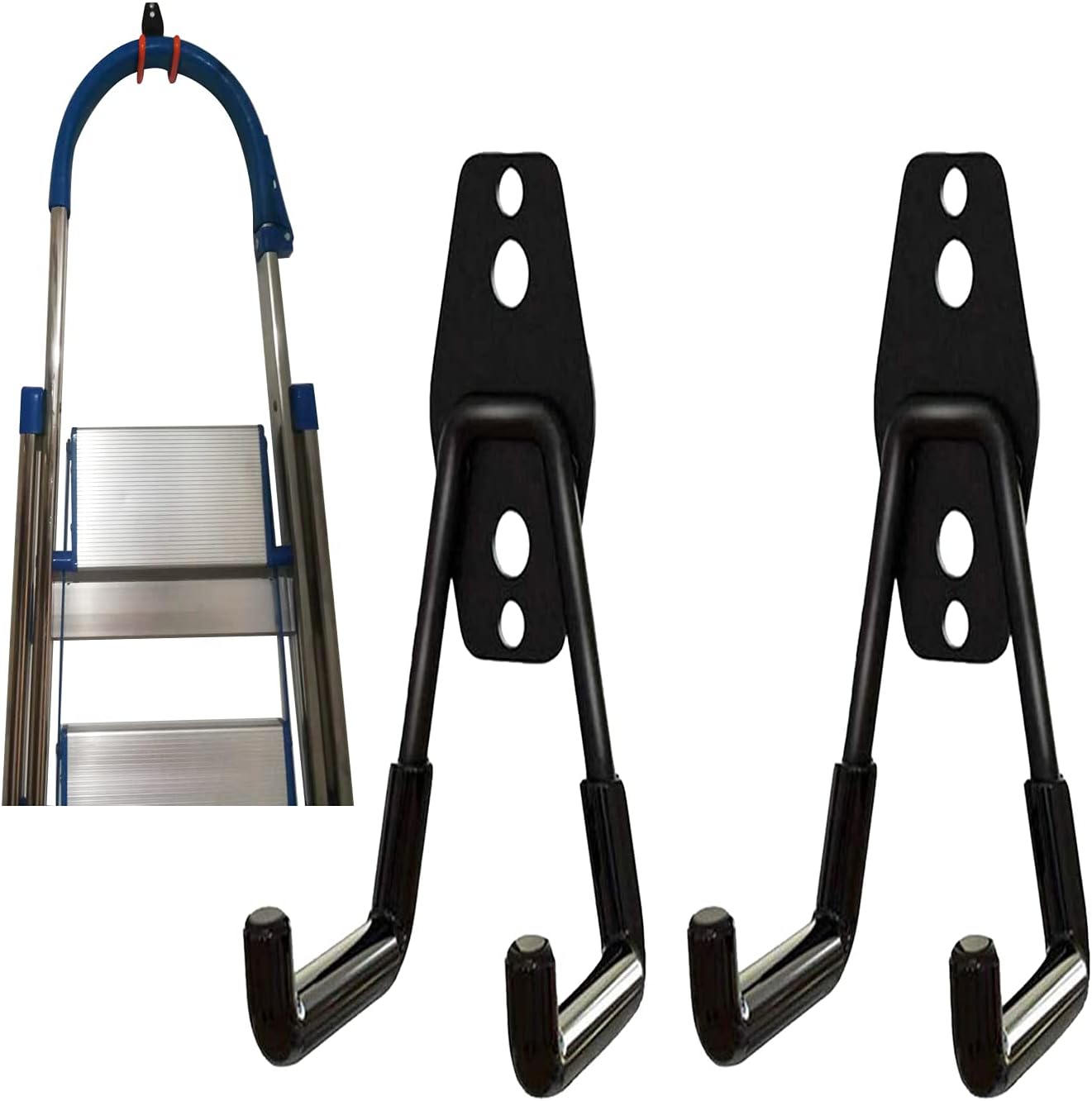 2Pcs Step Ladder Hanger Wall Mount, Step Stool Hanger Wall Mount, Step Ladder Wall Mount Holder, Ladder Hangers for Garage Wall, for Best Garage Wall & Shed Display & Storage Ladder Tool (U-Type)