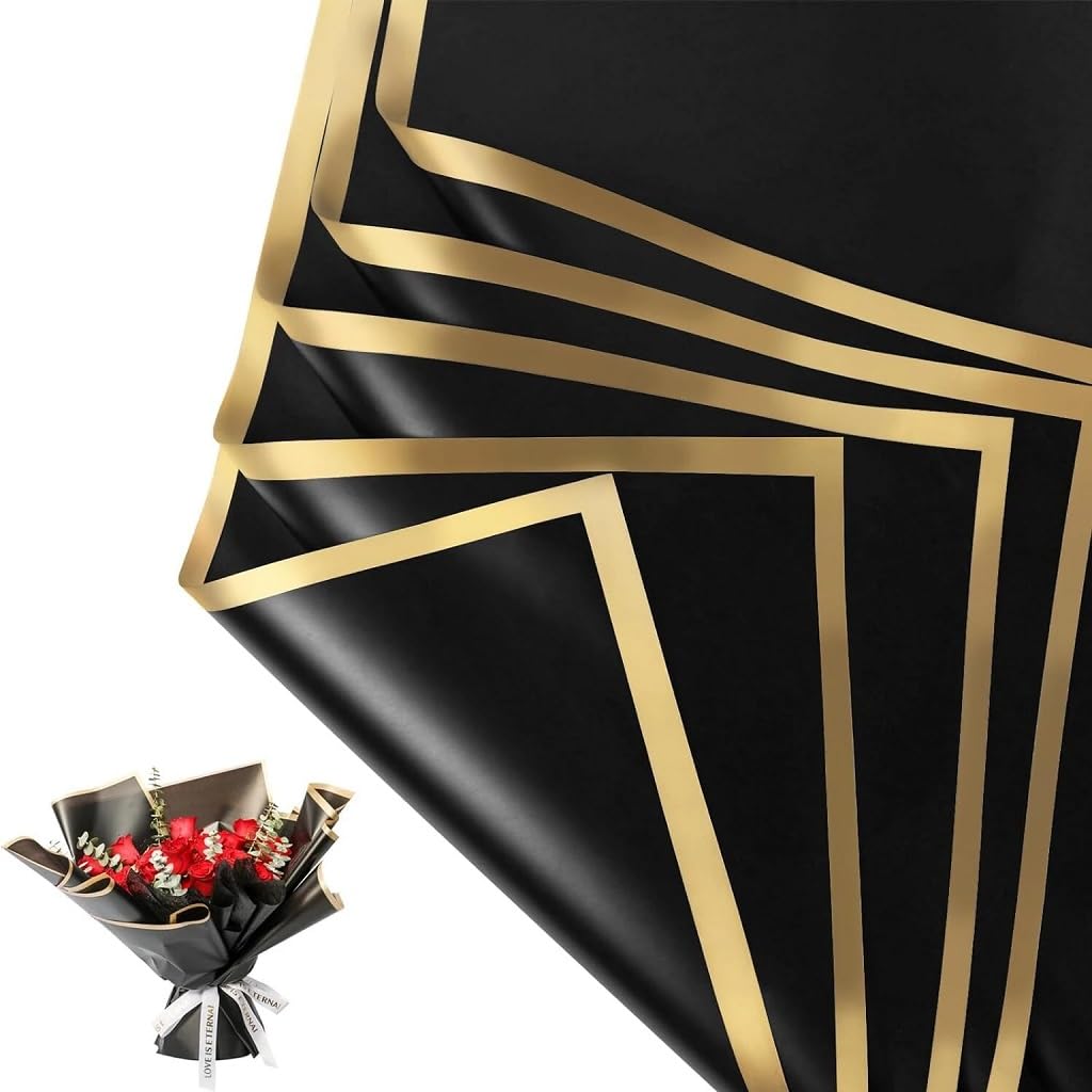 PaperAura 10 Pcs Bouquet Gift Wrapping Paper Black paper Gift Wrapper (Black)-image-34