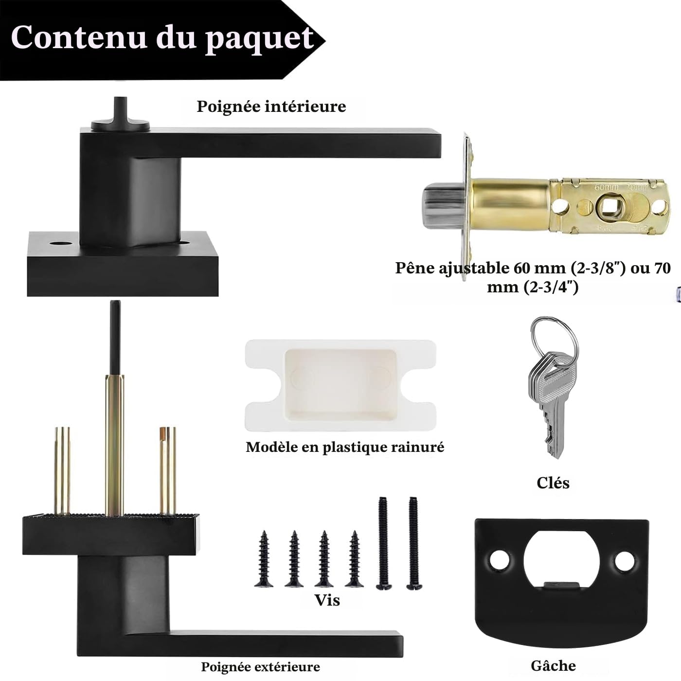 LOQRON Lot de 3 leviers de porte d'entrée à clé carrée, levier de porte robuste doré brossé avec clé pour porte d'entrée d'entrée, poignée de porte LOQRON Lot de 3 leviers de porte d'entrée à clé carrée, levier de porte robuste doré brossé avec clé pour porte d'entrée d'entrée, poignée de porte