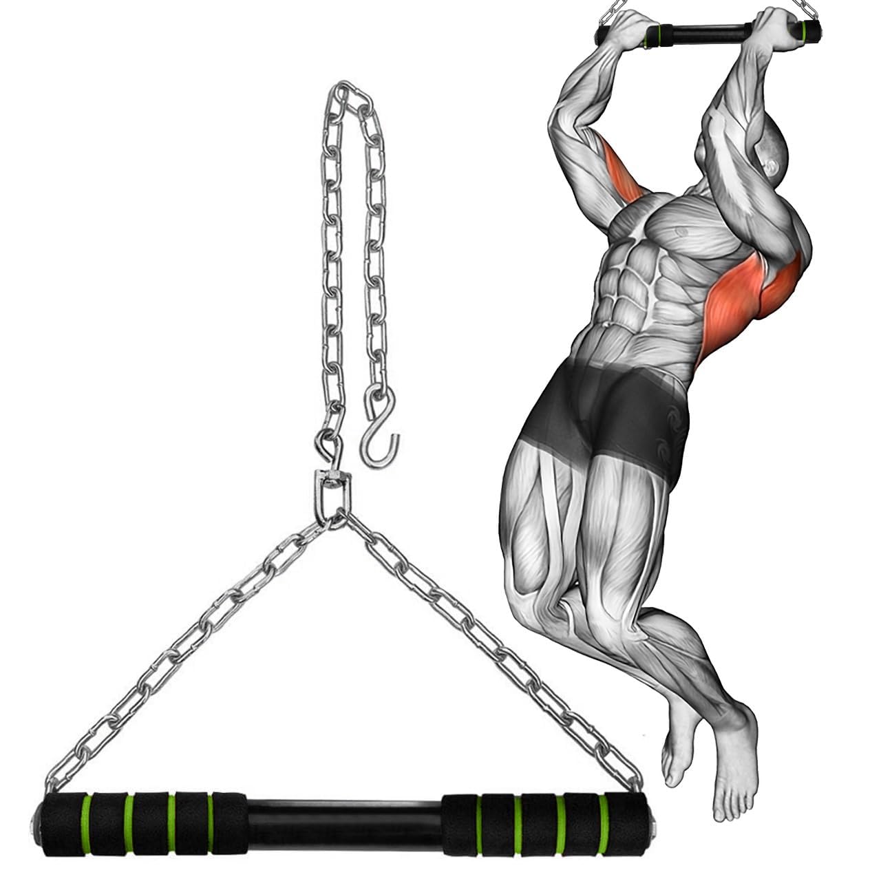 Height Increase Stainless Steel Pull Up Bar for ChinUps Hanging Rod for Home/Gym Use for Men Kids Boys Adults Fitted with Heavy Duty Chain/Sangal (Red/Blue, 6FT)-image-40