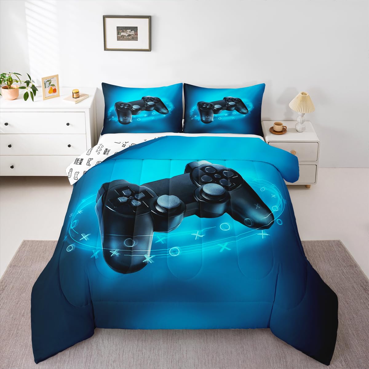 Bedlam - Copripiumino Per Letto Matrimoniale (200 X 200 Cm), Si Illumina Al Buio, Reversibile, 2 Fantasie, Biancheria Da Letto Per Gaming, Colore: Grigio