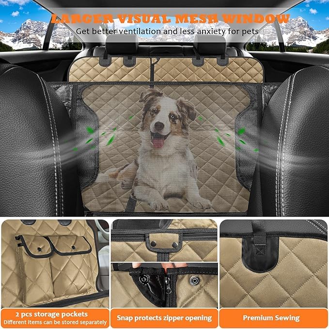 Image of 6-in-1 Dog Car Seat Cover for Back Seat, Waterproof Dog Car Hammock with Mesh Window, Non-Slip Pet Backseat Protector for Cars, Trucks and SUVs(Beige, 6 in 1 Dog CAR SEAT Cover)