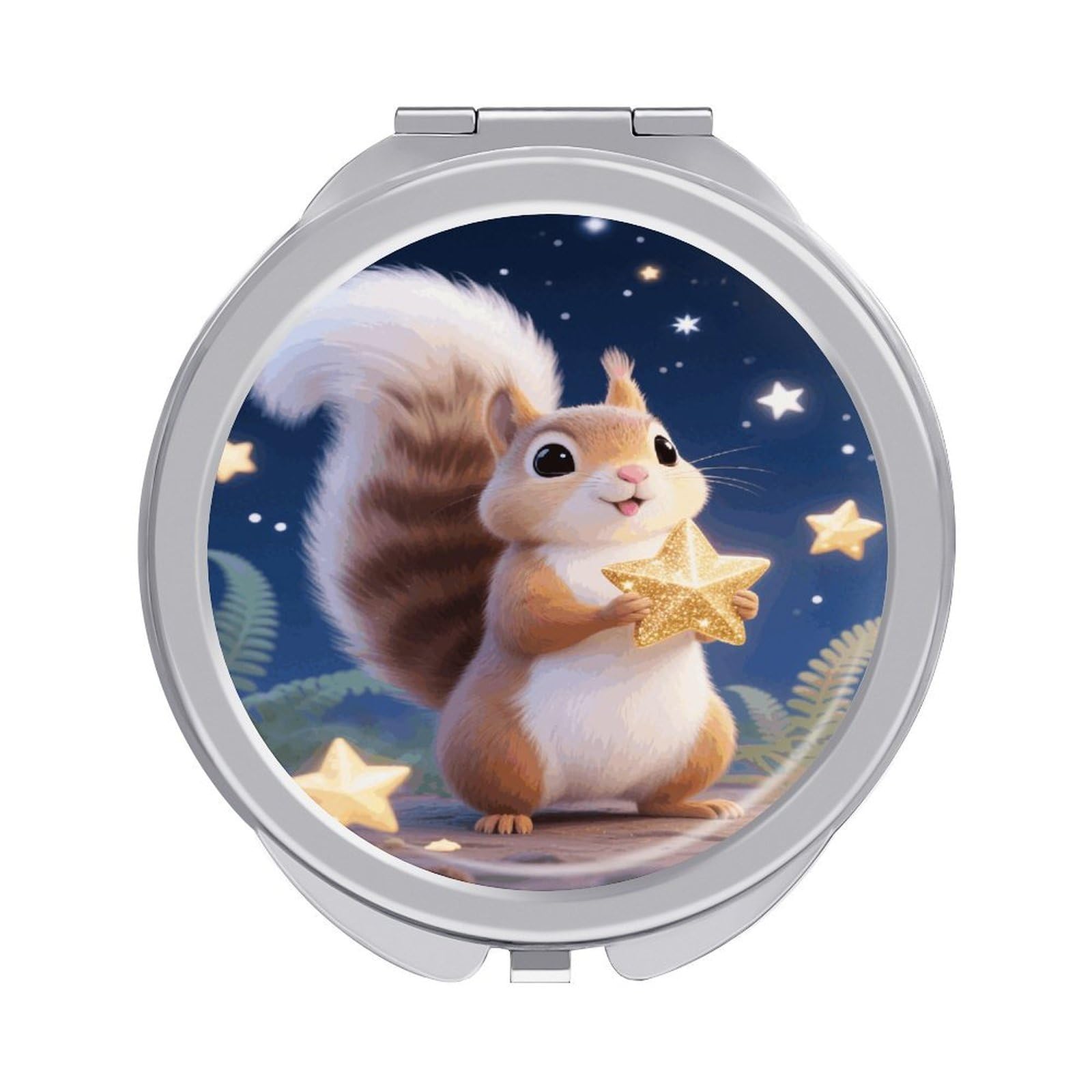 VstaDank Cute Squirrel Star Makeup Mirror Beautiful Compact Makeup Mirror Silver Mirrors Surface Folding Makeups Lightweight Travel Makeups Mirrors for Suitable Handbag and Purses