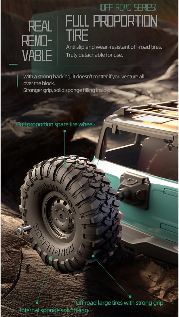 1/16 RC Crawler, 2.4G Full Proportional All-Terrain High Precision Bearing RC Climbing Car with LED Headlights, for Truck Fans (R1601/Blue)