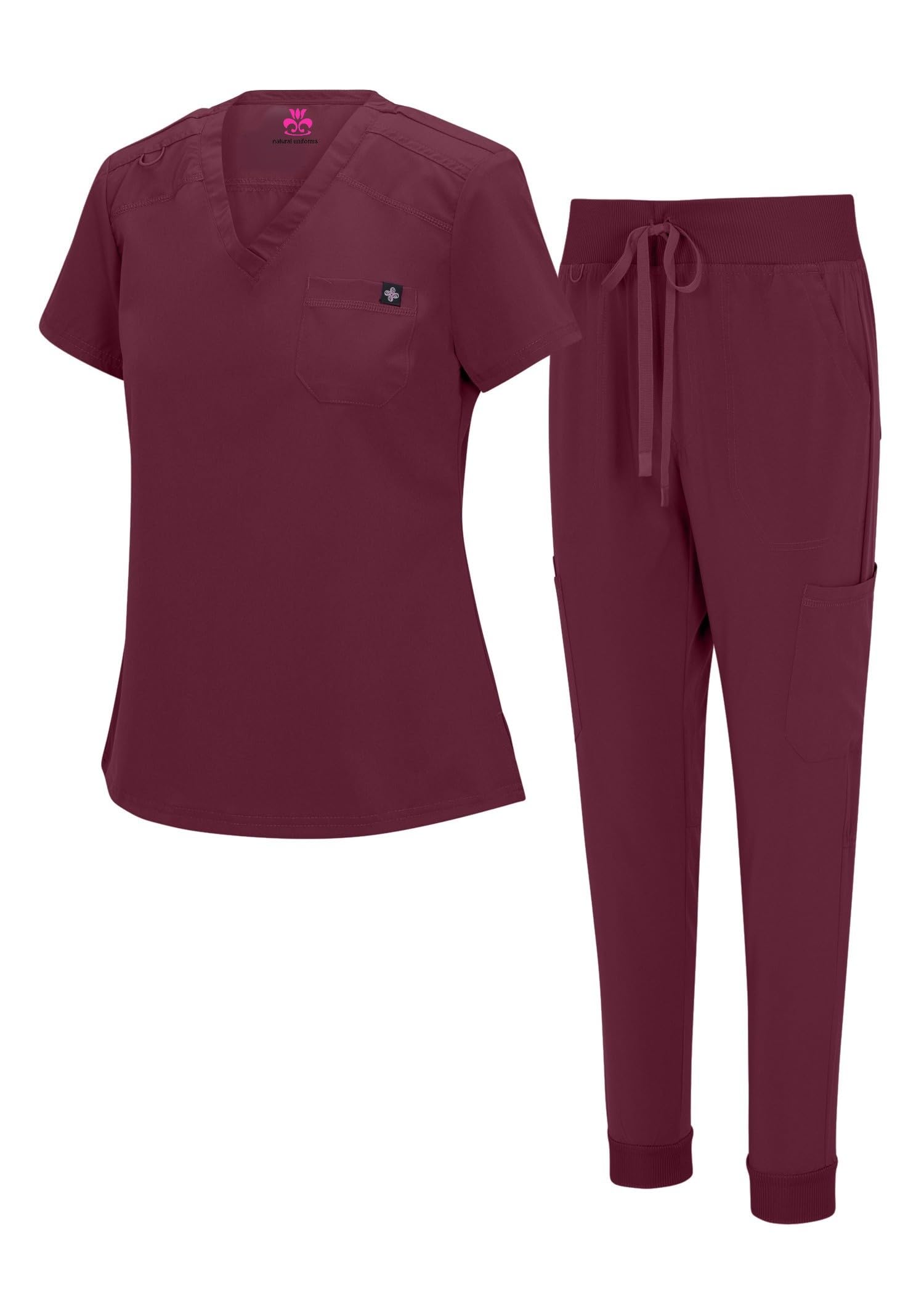 Natural Uniforms Womens Cool Stretch Modern Tuck-In Top Yoga Jogger Scrub Set with Regular and Petite Sizes