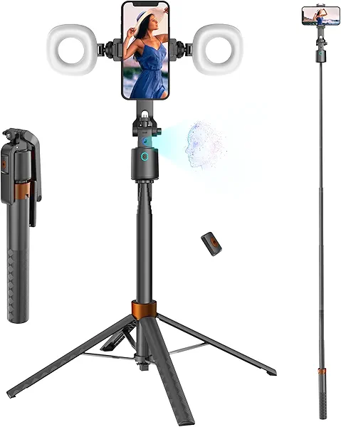 70" Auto Face Tracking Phone Tripod 360 Rotation,No App Required,Phone Tripod for w/Fill Light and Remote Control, Smart Shooting Stand for Vlog/TIK Tok Live Streaming YouTube Video Record