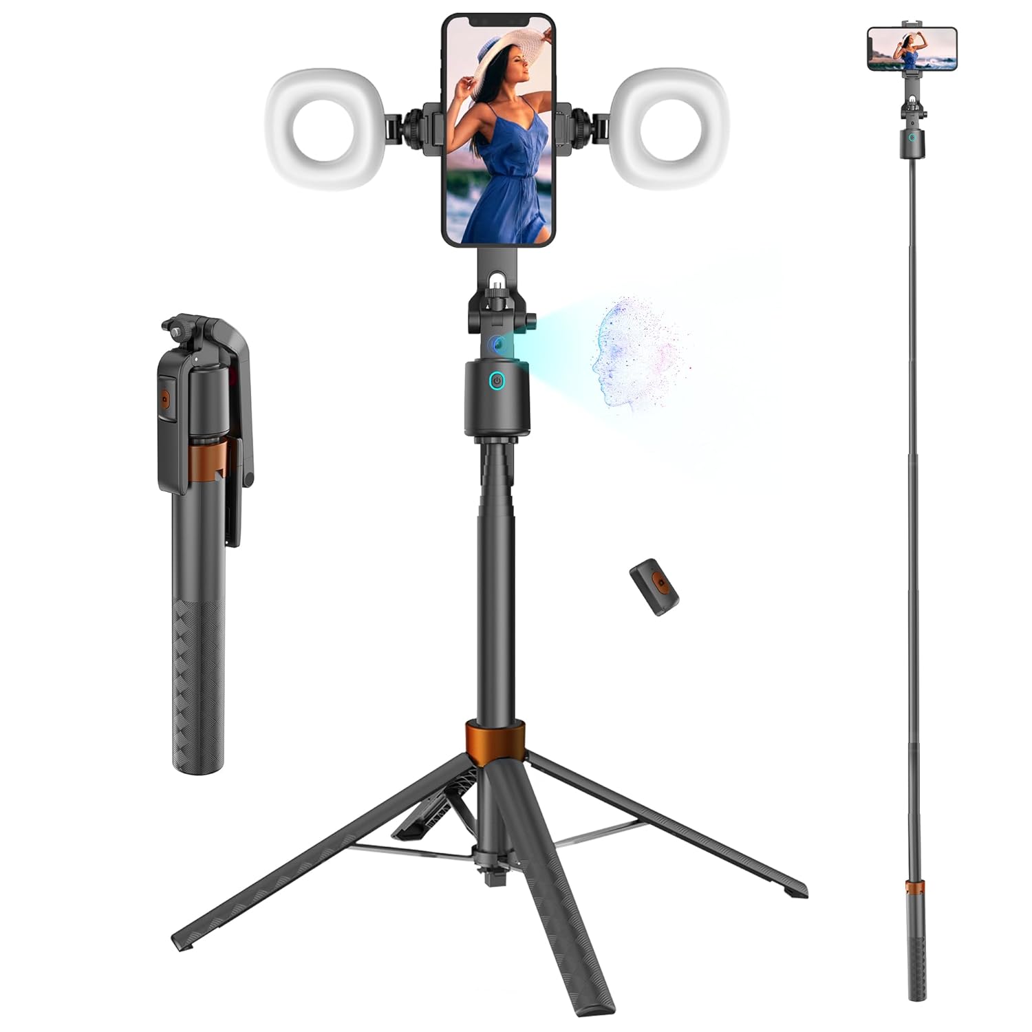 70 Auto Face Tracking Phone Tripod 360 Rotation No App Required Phone Tripod for w Fill Light and