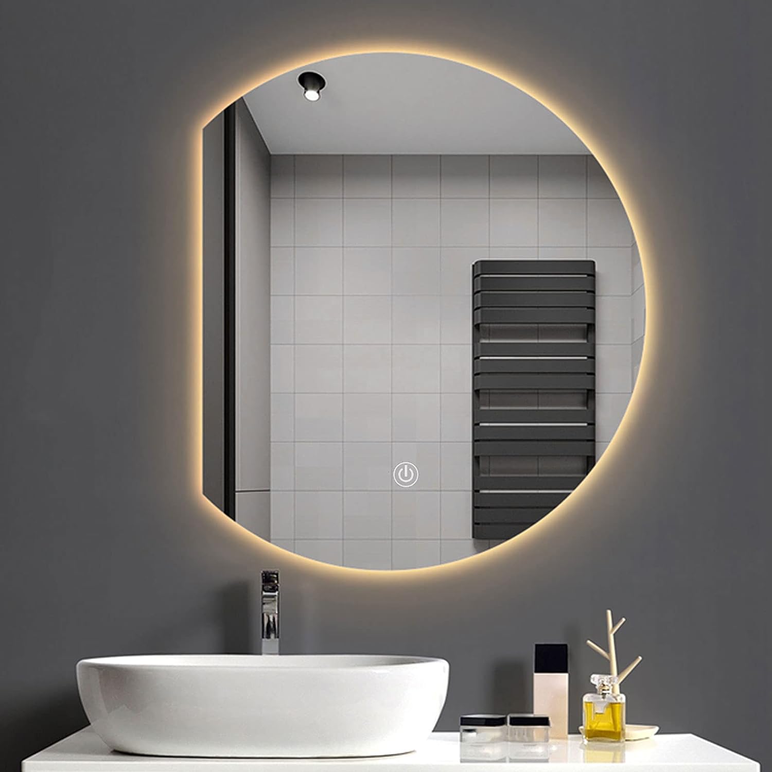 お値打ち価格で 洗面所 Led ミラー 浴室鏡 照明付き 丸型直径 50 60 Cm 壁掛け鏡浴室化粧鏡 トイレ 壁スイッチ フレームレスバックライトミラー Color Warm Light Size 700mm Cougaropen Com