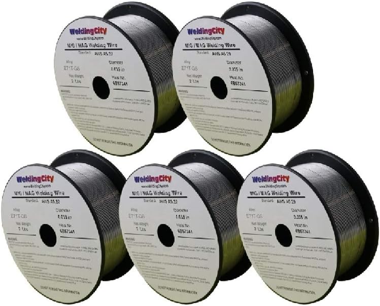 WeldingCity 5 Rolls E71T-GS Gasless Flux-Cored Mild Steel MIG Welding Wire 0.030" (0.8mm) 2-lb Spool | Pack of 5 Rolls