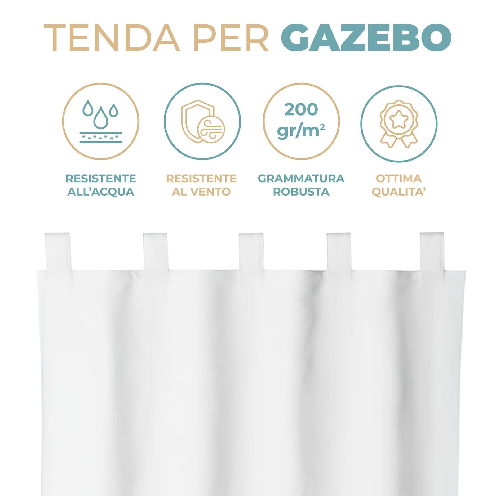 PARAMAISON Tenda Idrorepellente Esterno Forsta 150x240 cm, Bretella Foderata, Fermatenda, Poliestere, Protezione Solare, Gazebo | Bianco