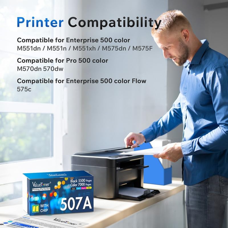 Valuetoner Compatible Toner Cartridges Replacement for HP 507A 507X CE400A CE401A CE402A CE403A for Enterprise M551 M551n M551dn M551xh M570dn M570dw M575f Printer (4-Pack, ‎Black Cyan Yellow Magenta)