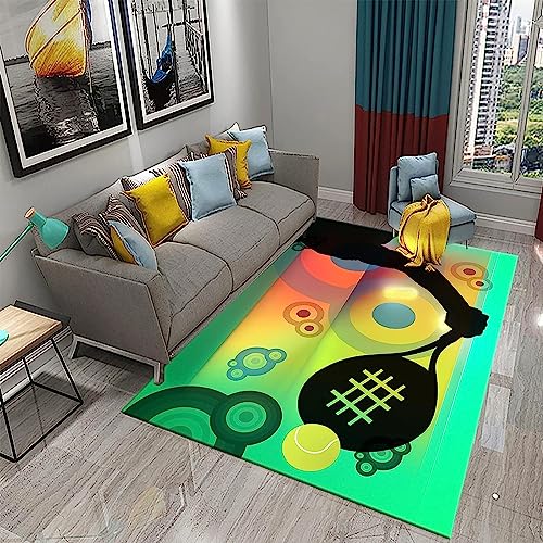 Alfombra Pequeña 3D Raqueta De Tenis De Dibujos Animados Lavable Hall Cocina Dormitorio Sala De Estar Alfombra Mat Piso Decorativo 40 X 60 Cm - Limpieza Fácil - Poliéster con Respaldo De Gom -5X4D-C7