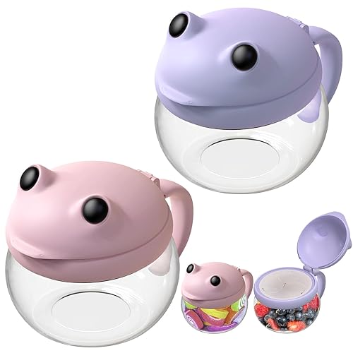 Miniatura 1 de SELEWARE Recipientes de aperitivos, tazas de aperitivos sin BPA, atrapadores de aperitivos a prueba de derrames para niños, rosa y morado