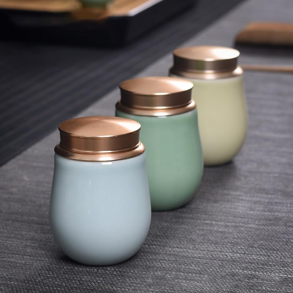 SONGCHAO Sugar Jar Celadon Sealed Tea Can, Travel Portable, Small Warehouse, Ceramic Moisture-Proof Box Tea Canister(B)