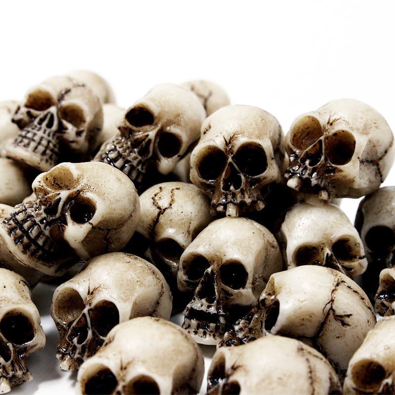 20pcs Mini Skull Heads - Tiny Skulls & Skeleton Miniatures - Haunted Dollhouse Accessories for Halloween Decorations