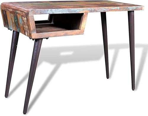 Miniatura 6 de Bopdu Escritorio de madera recuperada, escritorio para computadora, oficina en casa, mesa de escritura, estación de trabajo, escritorio de estudio