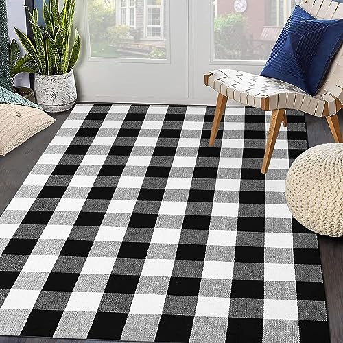 Tapete Buffalo Plaid 4'x6' en Blanco y Negro miniatura 4