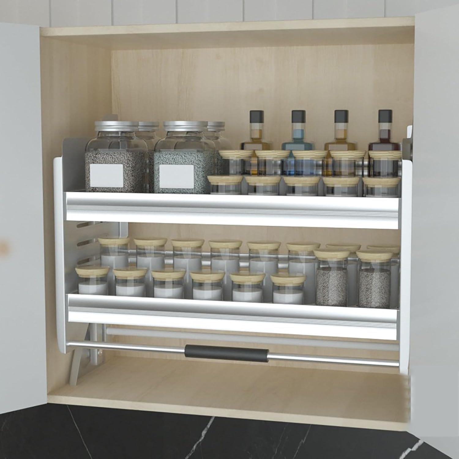 Étagère à 2 niveaux réglable en cuisine pour optimiser l'espace de stockage