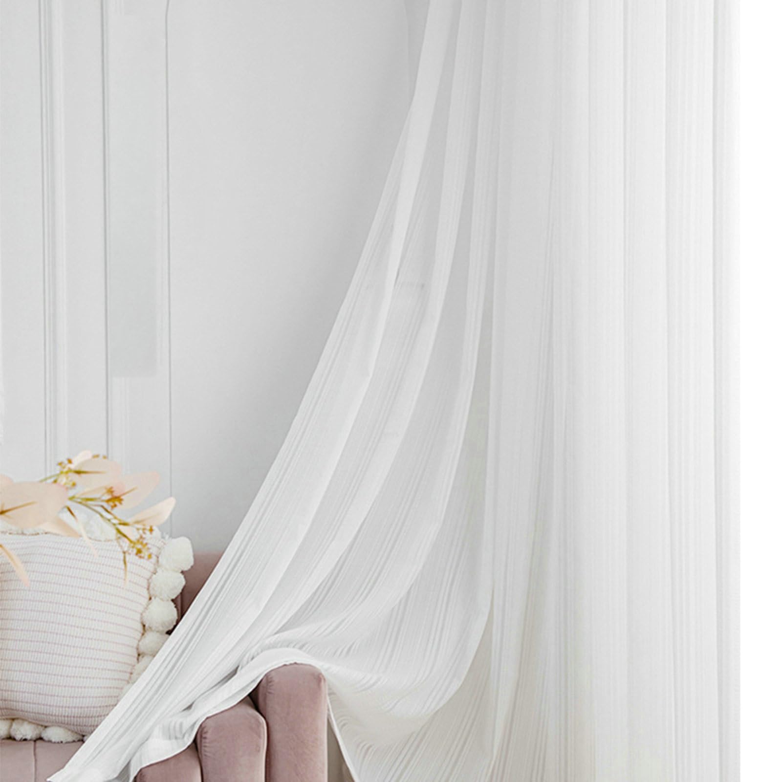 Gualiy Vorhang Fenster Wohnzimmer, Gardinen Durchsichtige Einfarbig Vorhänge 140x215 cm Weiß Vorhänge für Fenster