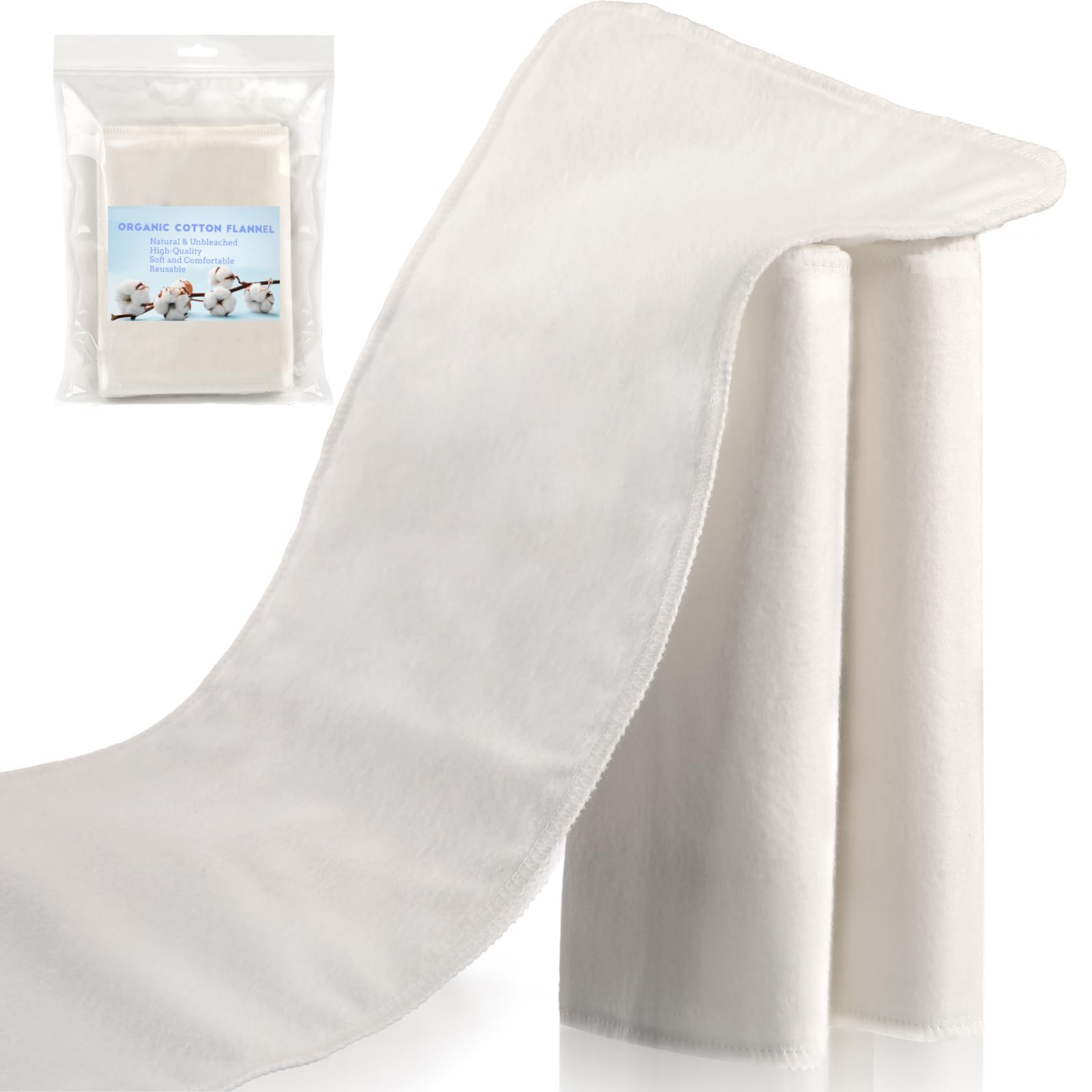 DEWEST 3Pcs Organic Cotton Flannel for Castor Oil Pack, Natural & Unbleached, Highly Absorbent & Reusable, Rectangular or Square Pads for Liver, Abdomen, Joints